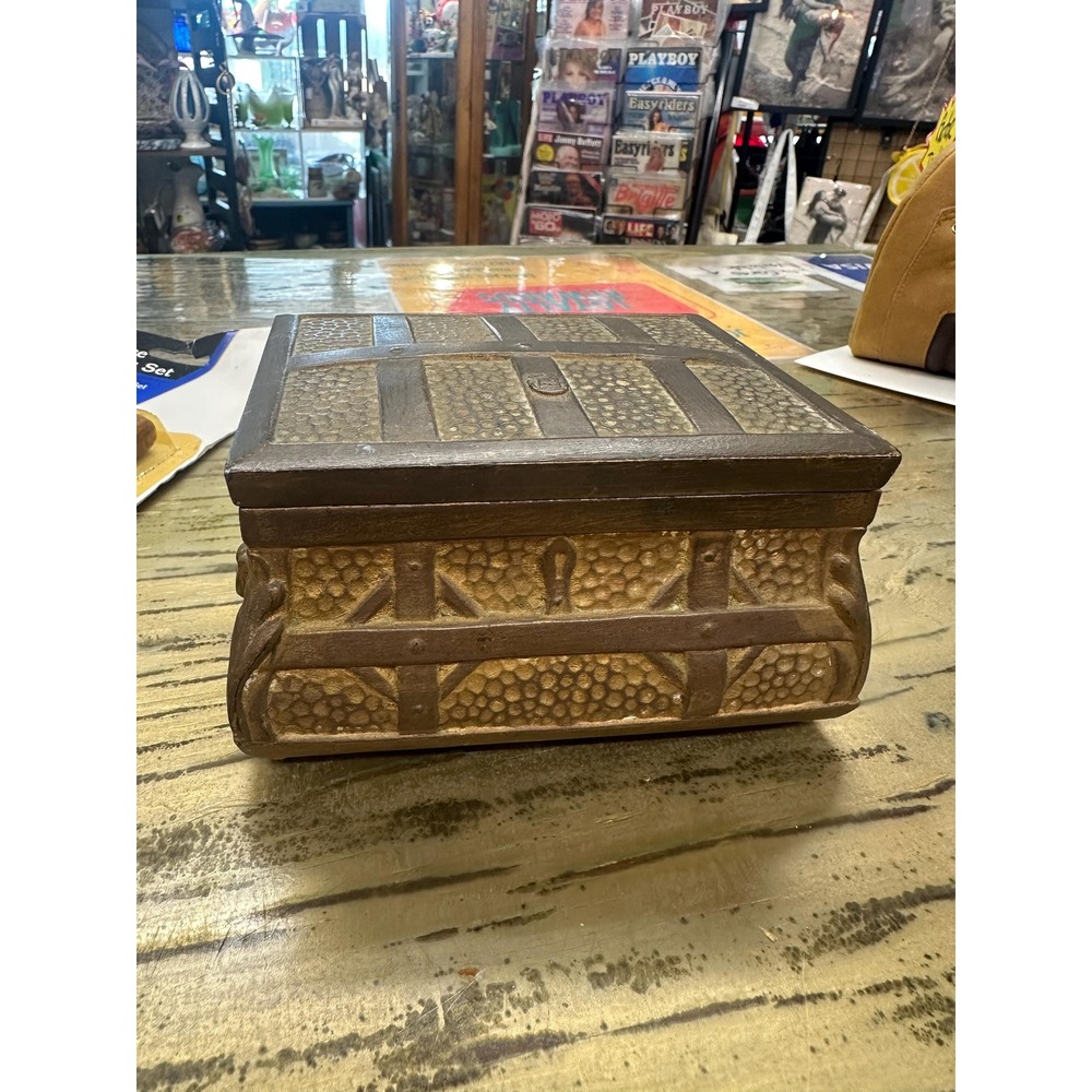 Antique 1900s Jennings Brothers Style Bronze Metal Jewelry Trinket Casket Box